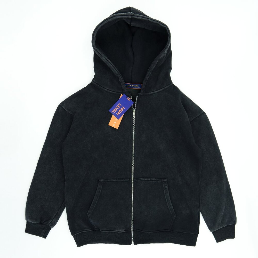 High Level HL Zip-up Hoodie Black Stone Washed Vintage Men Long sleeves zip-up
